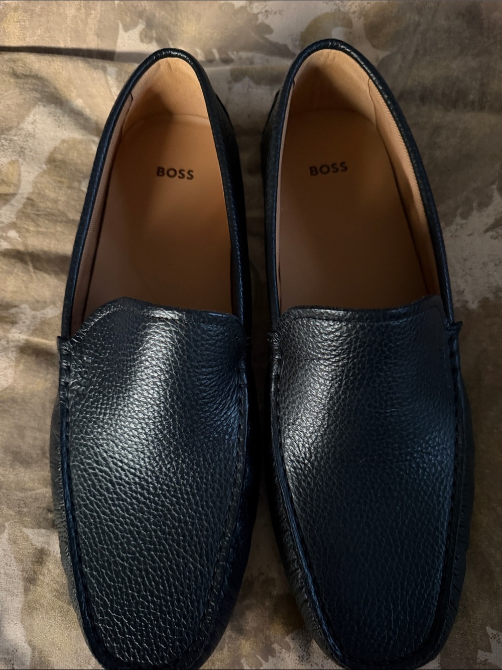 BOSS Black Pebbled Leather Slip-On Loafers